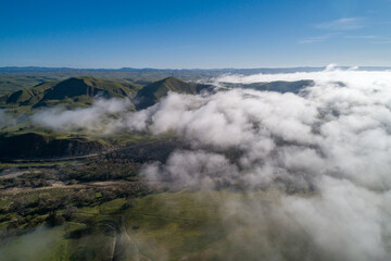 Landscape and Nature above the cloud in the California. Mountain in Background. USA