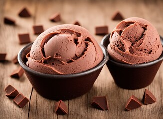 chocolate ice cream in a bowl on a flat background