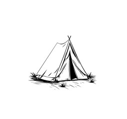 Contour view of a double tent on a white background. Tent vector illustration