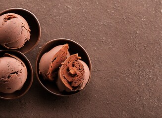 chocolate ice cream in a bowl on a flat background