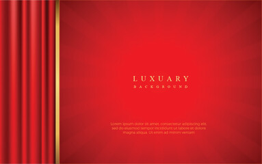 Red luxury background with golden lines and red curtain design template.