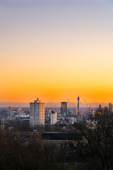 View of London from Parliament Hill at sunset on a winter evening
