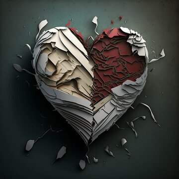 Ripped Paper Heart, Broken Damaged Sad Valentine [AI Generated]