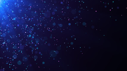 Abstract blue particles or star background. Mesh space or galaxy dust. Global digital futuristic technology. 3D rendering.
