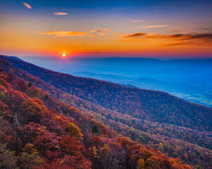 Autumn Sunset from Shenandoah National Park Virginia USA, Virginia