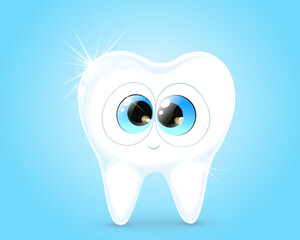 Cute cartoon shining tooth character, Oral dental hygiene concept symbol.