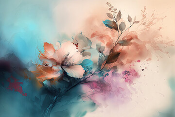 Floral soft color background, watercolor backdrop, card texture illustration, generative ai