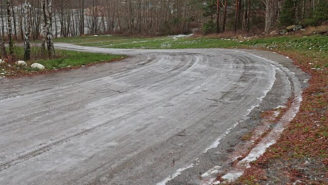 Icy conditions on a slope road
