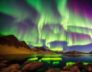 Fototapeta na wymiar northern lights over the arctic mountains