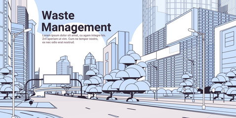 city buildings skyline modern architecture waste management concept cityscape background horizontal