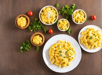mac and cheese with bacon and vegetables on a black background