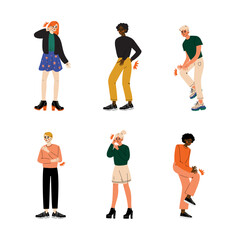 People feeling pain in different parts of their bodies set. Men and women suffering from pain in back, head, knee, elbow cartoon vector illustration
