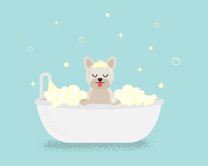 Banner group of cute dog with bubble in flat vector style. pet care illustration for content, label, banner, graphic and greeting card. Vector illustration