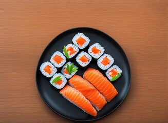 sushi set on a wooden plate