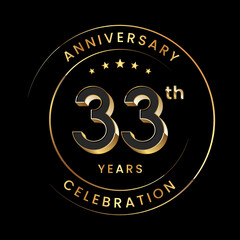 33th Anniversary. Anniversary logo design with gold color ring and text for anniversary celebration events. Logo Vector Template