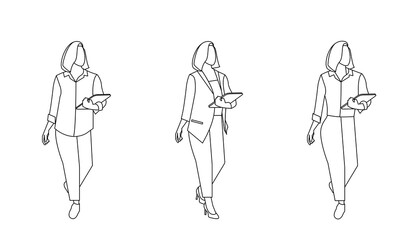 Women in different office cloth standing with laptop