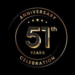 51th Anniversary. Anniversary logo design with gold color ring and text for anniversary celebration events. Logo Vector Template