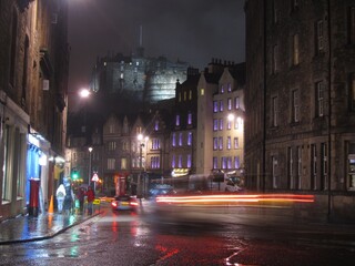 Fototapeta na wymiar Edinburgh Castle by night, as seen from Grassmarket, Old Town, Edinburgh.