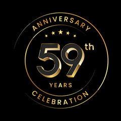 59th Anniversary. Anniversary logo design with gold color ring and text for anniversary celebration events. Logo Vector Template