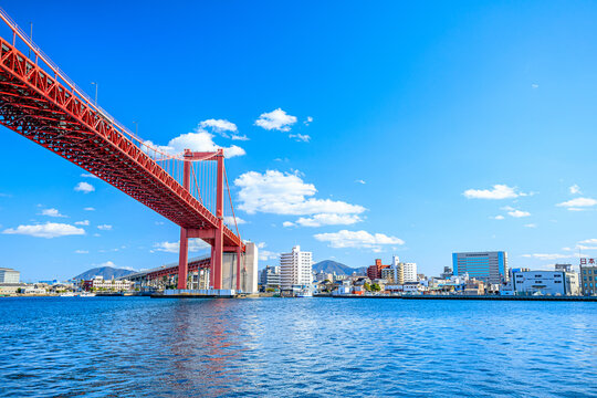 冬の若戸大橋　福岡県北九州市　Wakato oohashi Bridge in winter. Fukuoka prefecture. Kitakyusyu city	