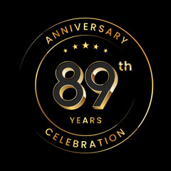 89th Anniversary. Anniversary logo design with gold color ring and text for anniversary celebration events. Logo Vector Template