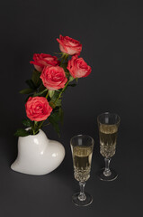 beautiful roses with champagne in a beautiful vase for your belove