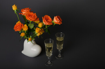 beautiful roses with champagne in a beautiful vase for your belove