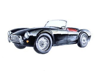Lacquered black shiny convertible. Sports car. Watercolor on a white background. - 558241885