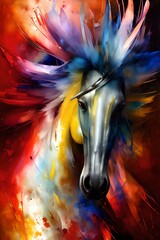 Rennendes Pferd mit farbenreichem Hintergrund