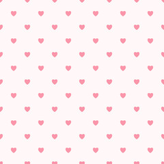 Simple heart shape seamless pattern in diagonal arrangement. Love and romantic theme background. Red and white vector wallpaper.
