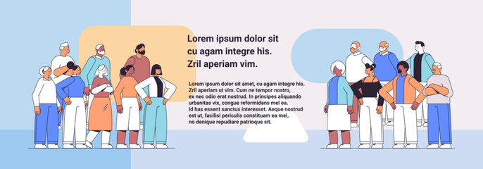 mix race people group in casual clothes standing together men women gathering and posing horizontal full length