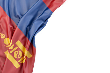 Flag of Mongolia in the corner on white background. Isolated