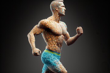 Sportsman made of medicine drug pills, concept of doping in sports, created with Generative AI technology
