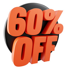 60% off. Sale tag 60 percent off isolated 3d illustration