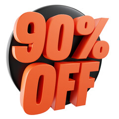 90% off. Sale tag 90 percent off isolated 3d illustration