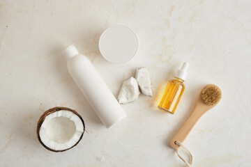 Natural organic coconut oil or serum in glass dropper bottle