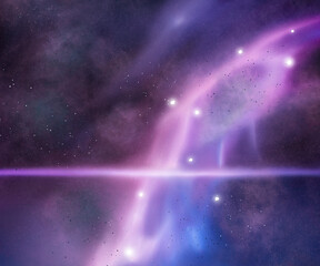Fototapeta na wymiar Beautiful Cosmic background with a red purple horizon and stars