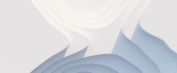 Top view of simple empty white podium stage background. Futuristic technology design. Abstract parametric interior. Blank opened 3D illustration mock-up. White building pale geometric pattern.