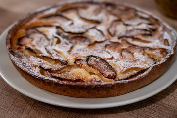 Tasty sweet French dessert, baked apple cake, Normandy region, France