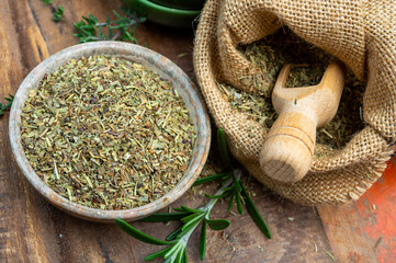 Herbes de Provence, mixture of dried herbs typical of the Provence region, blends often contain...