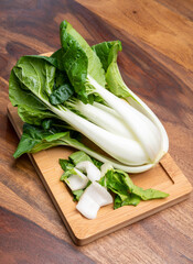 Young organic white bok choy or bak choi Chinese cabbage ready to cook