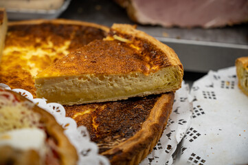 Traditional French quiche cheese cake pie with fresh cream cheese