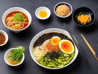 japanese cuisine, ramen with eggs, spicy
