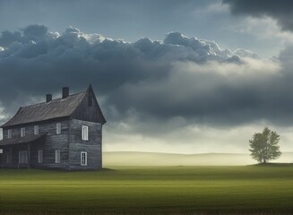 barn in the field, dark