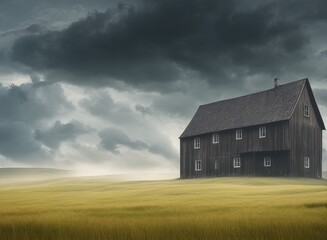 barn in the field, dark
