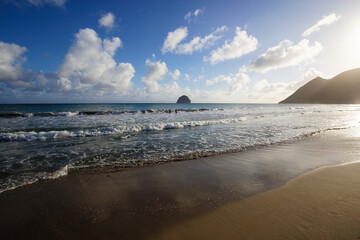 Diamond rock and Caribbean beach , Martinique island, French West Indies