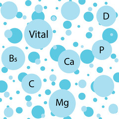Abstract background texture of spots in trendy pale blue hue and letters the name of vitamin inside