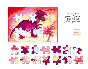 Logic game for children and adults. Find pieces of puzzle that fell out of picture. Page for kids brain teaser book. Task for attentiveness. Developing spatial thinking. Play online. Vector image. - obrazy, fototapety, plakaty