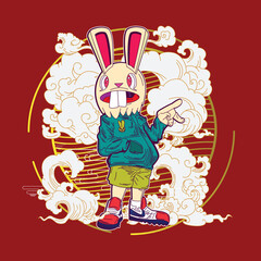 Rich Rabbit illustration for new year logo, notebook, and background
