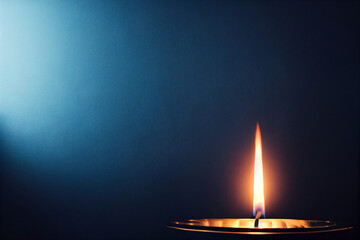 Fototapeta premium candle light in dark room, dark blue background with Generative AI